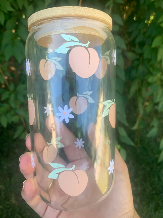 Peach & Daisy Glass Cup