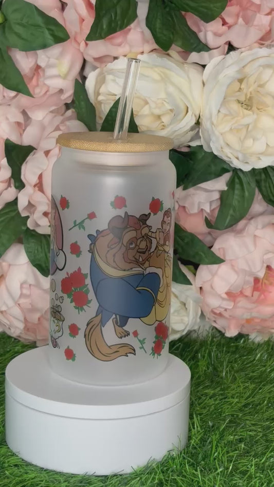 Beauty and the Beast Frosted Glass Cup