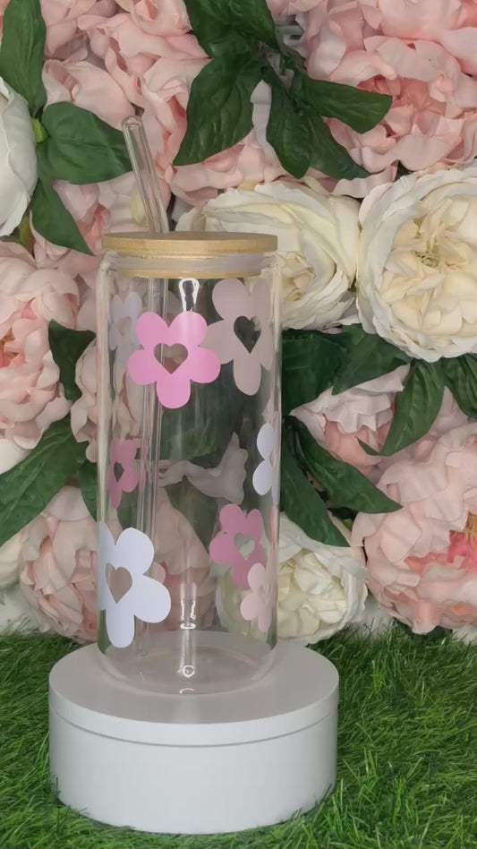 Heart Flowers Glass Cup