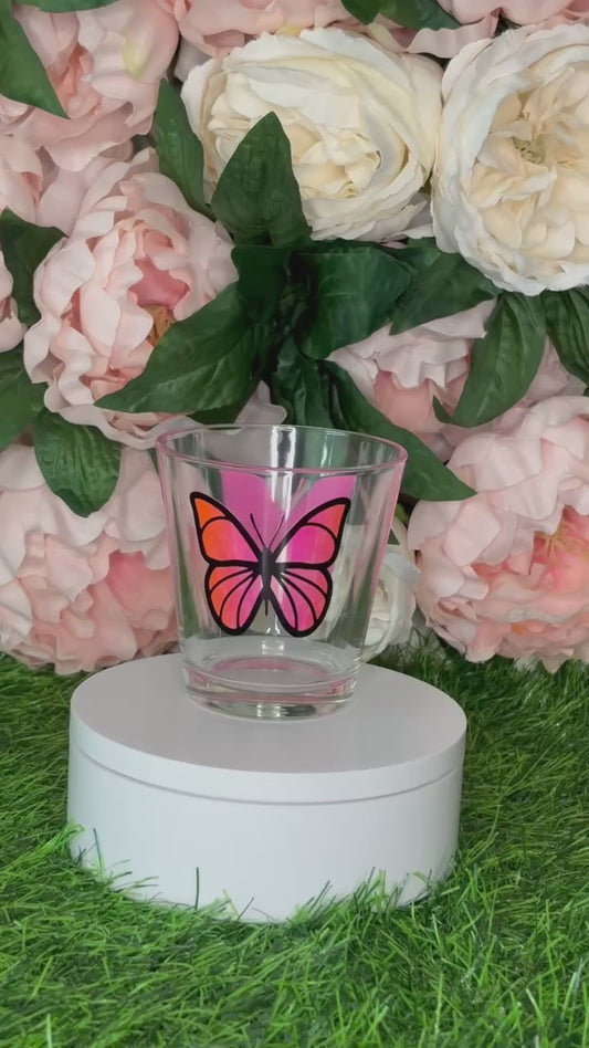 Pink Holographic Butterfly Whiskey Glass