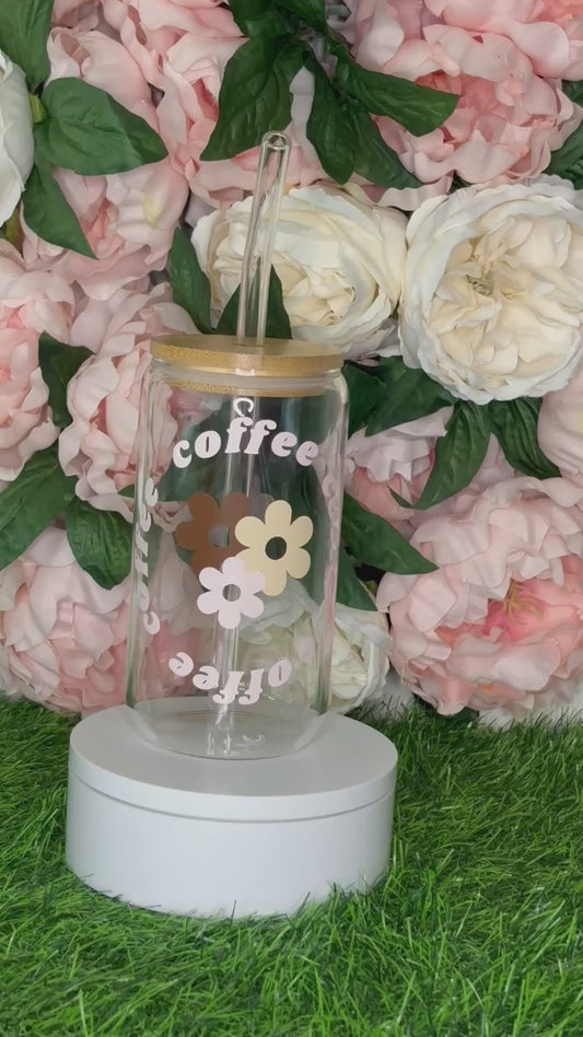 Coffee Flowers Glass Cup