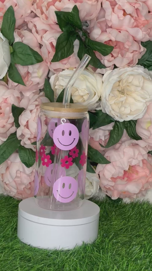 Smiley Flower Glass Cup